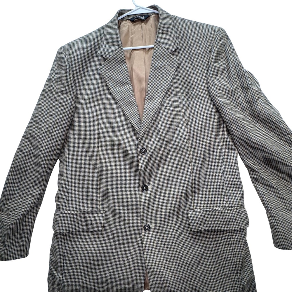 Jos. A. Bank Blazer Mens 44XL Silk Wool Brown Houndstooth 3 Button Extra Long